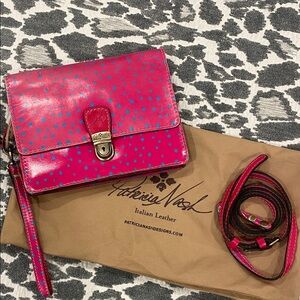 Patricia Nash Pink & Blue Polkadot Leather Purse Pinnacle Pushlock Crossbody Bag